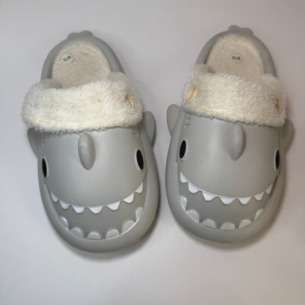 Women's Shark Slides with Fur Lining Gray Size 10 - 10.5